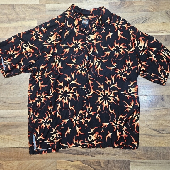 Harley-Davidson Other - Harley-Davidson Flame Print Button Shirt XXL Made in USA